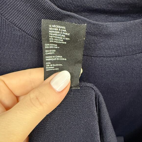 COS Navy Blue Half Flutter Sleeve Knee Length Sheath Dress Medium - Picture 7 of 7